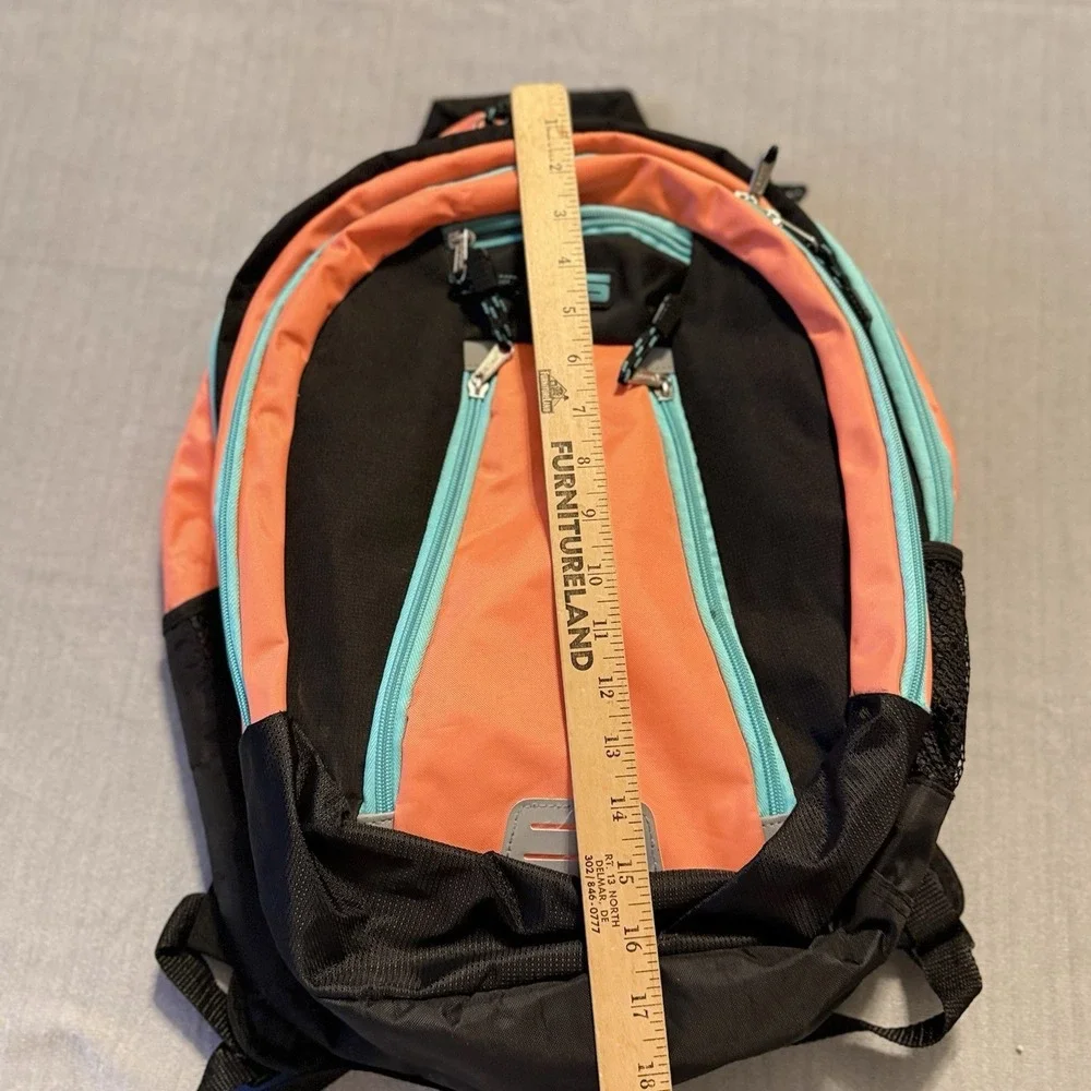 ES Backpack Coral Black Aqua School Travel Laptop Book Bag Multi Pocket‎
